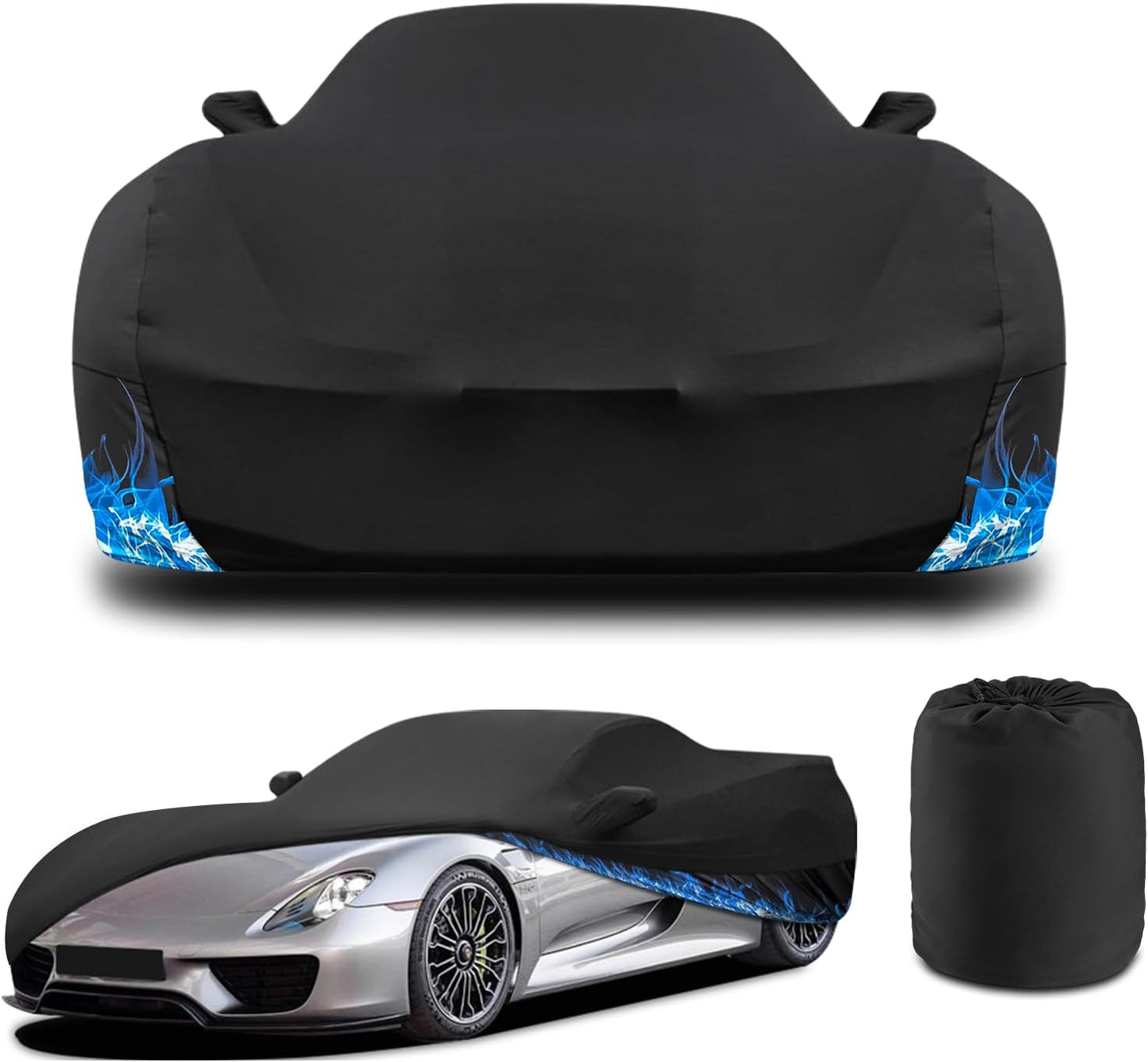 Indoor Car Cover Soft Stretch Satin Breathable Dustproof Custom Fit 165-181 inches Coupes Full Covers for Underground Garage, Car Show