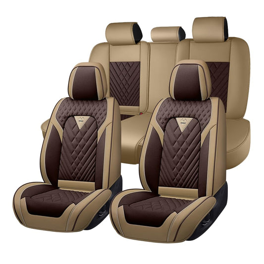 Car Seat Covers Full Set for Ford F150 2009-2026, Waterproof Nappa Leather Car Seat Cover with Memory Foam, Full Coverage&360° Protection Car Seat Covers Sets (5 Seat,Brown&Beige) Brown&Beige -5 seat Ford F150 2009-2026