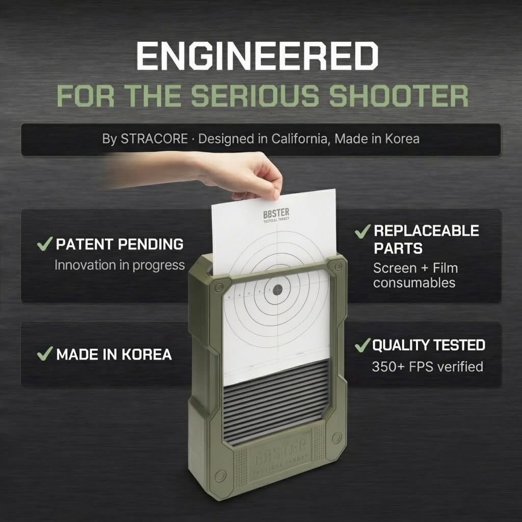 BBSTER Airsoft Target, World's First BB Collecting Target, Polycarbonate Body, Dual Shock-Absorbing Trap for 400+ FPS, Fully Mechanical BB Collecting System, Designed in California.