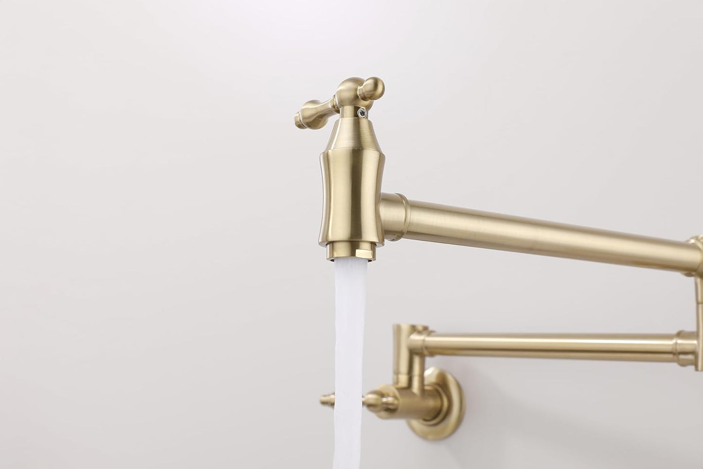 Pot Filler Over Stove Faucet Brushed Gold Wall Mount Brass Kitchen Folding Faucet Double Joint Swing Arms.