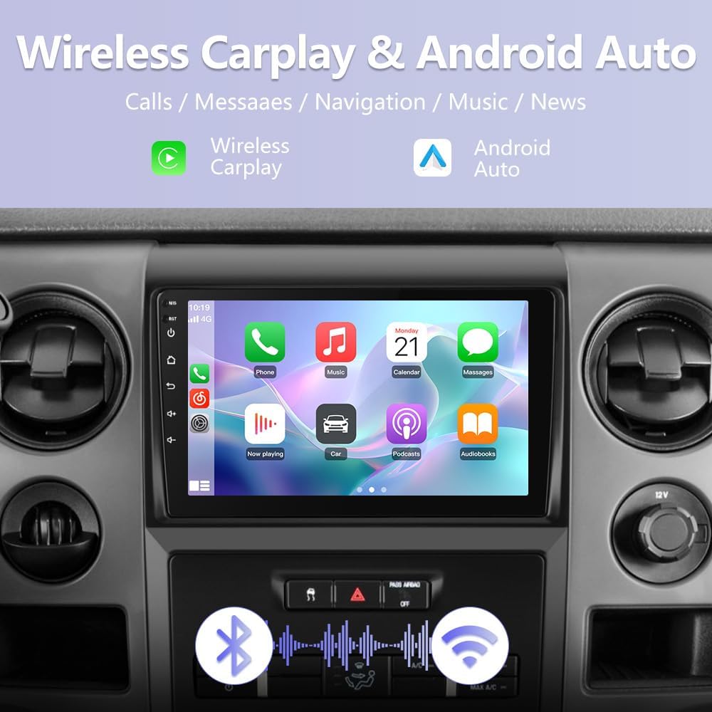 Junsun 5G WiFi 64GB ROM Car Radio Stereo for Ford F150 2009 2010 2011 2012,Wireless CarPlay/Android Auto,9" HD IPS Touch Display Support Rearview GPS DSP RDS Bluetooth 5.0 AM/FM Stereo