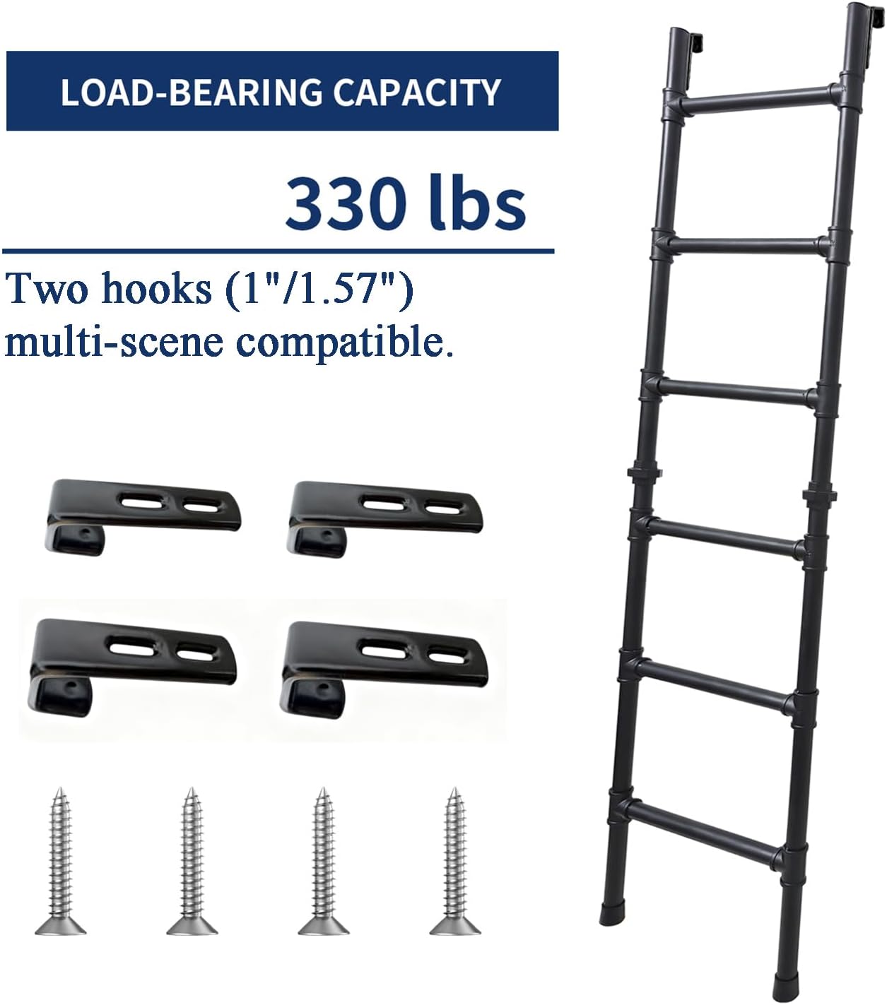 RV Bunk Bed Ladder, Heavy Duty with Hooks - for Dorm College Room, Camper, Travel Trailers, Loft/Lofted Beds, Top Bunkbed Replacement Only 72 inch