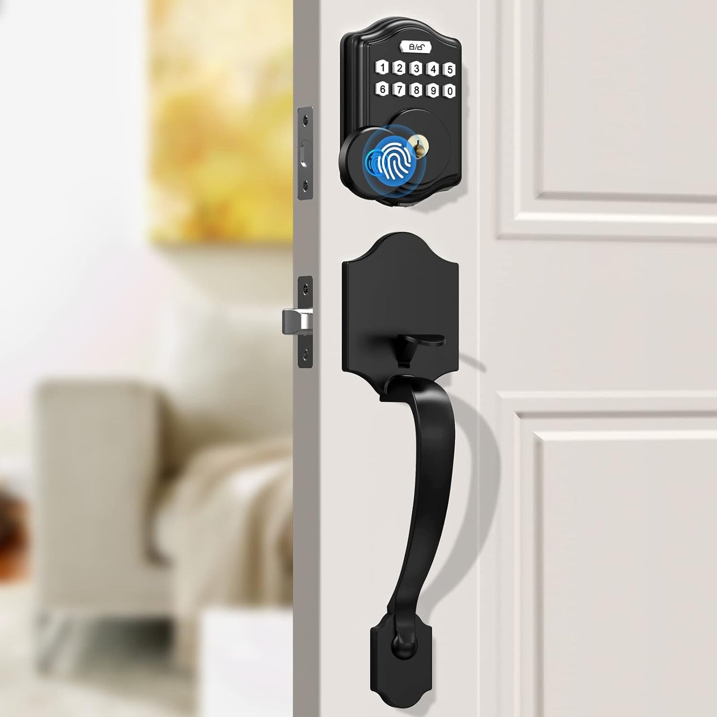 Fingerprint Front Door Lock Set, Guarder Keyless Entry Door Lock with Handle, Electronic Keypad Deadbolt with Fingerprint/Keypad Code/Keys, 300 Users