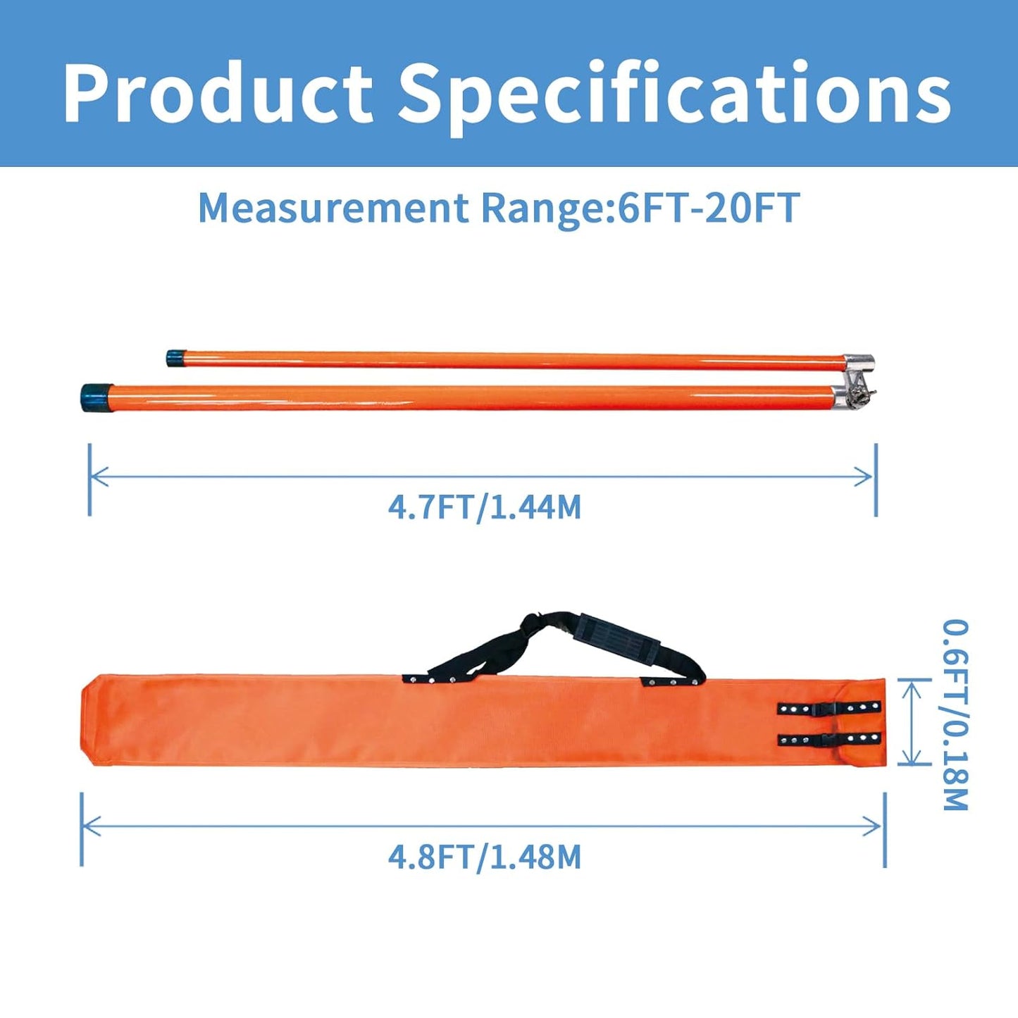 Fiberglass Load Height Measuring Stick, 20ft Stick with Carrying Bag and Adjustable Non-Conductive Pole