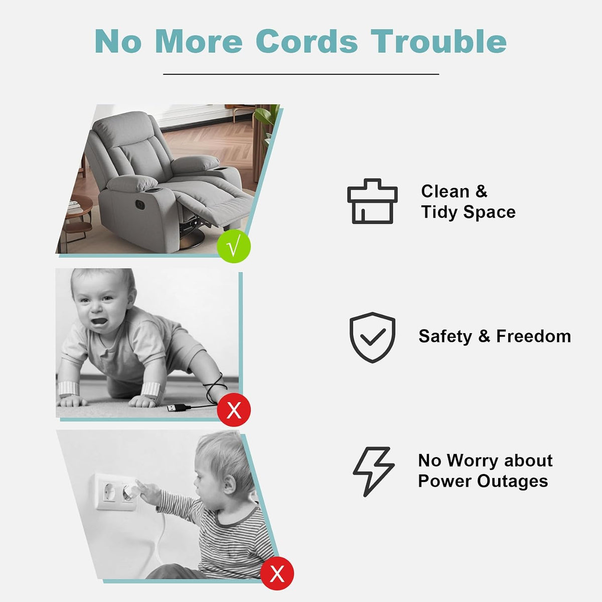 TenHutt 3200mAh 2-Pin Rechargeable Battery Pack for Reclining Furniture