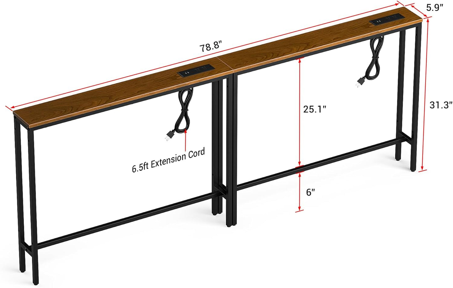 2 Pack 5.9' Narrow Console Sofa Table with Power Outlets