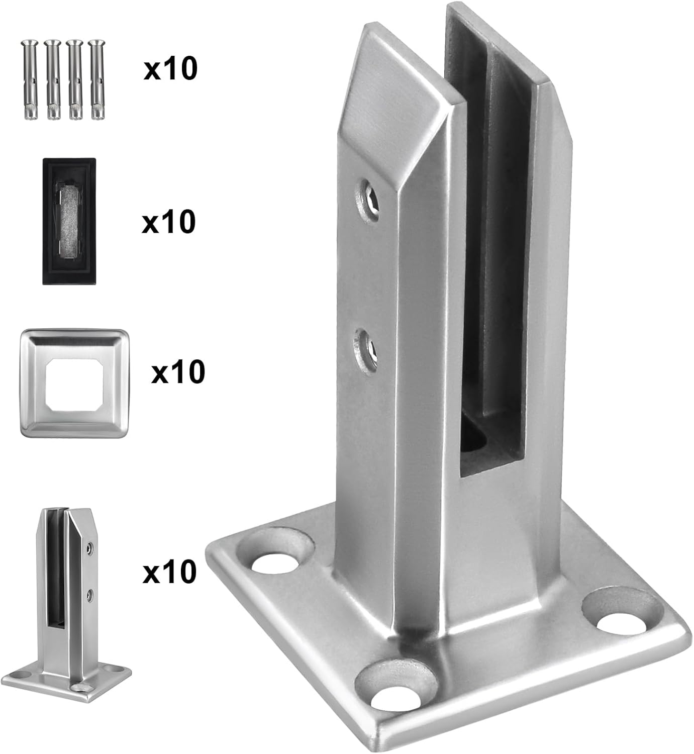 304 Stainless Steel Glass Railing Clamp 10PCS, Glass Spigot Clamp Glass Thickness 3/16' to 1/2', Glass Railing Post Clamp for Pools, Balcony, Garden,