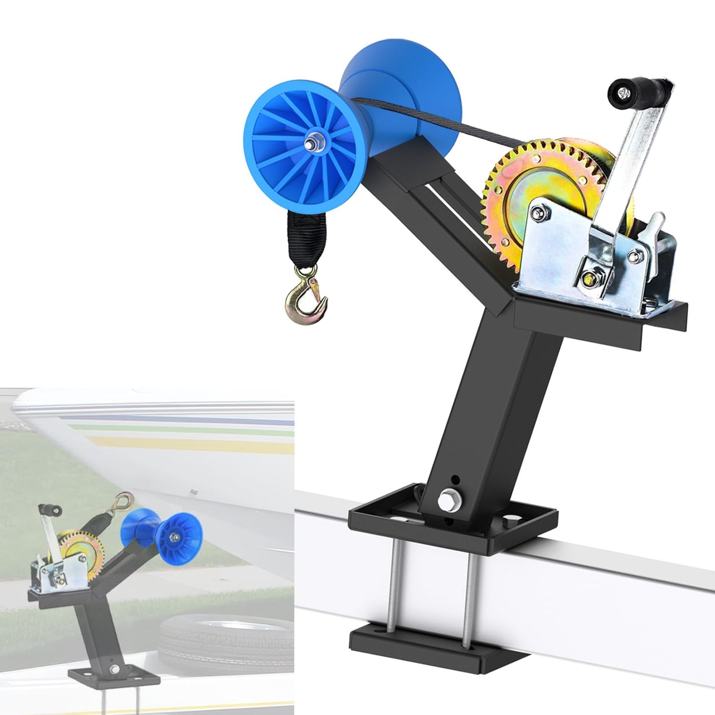 Up & Down Adjustable Boat Trailer Winch Post with 1200lb Towing Winch, Boat Winch Mount for 3" to 4" W x 4" H Trailer Tongue, Boat Winch Stand for Speedboats & Motorboats