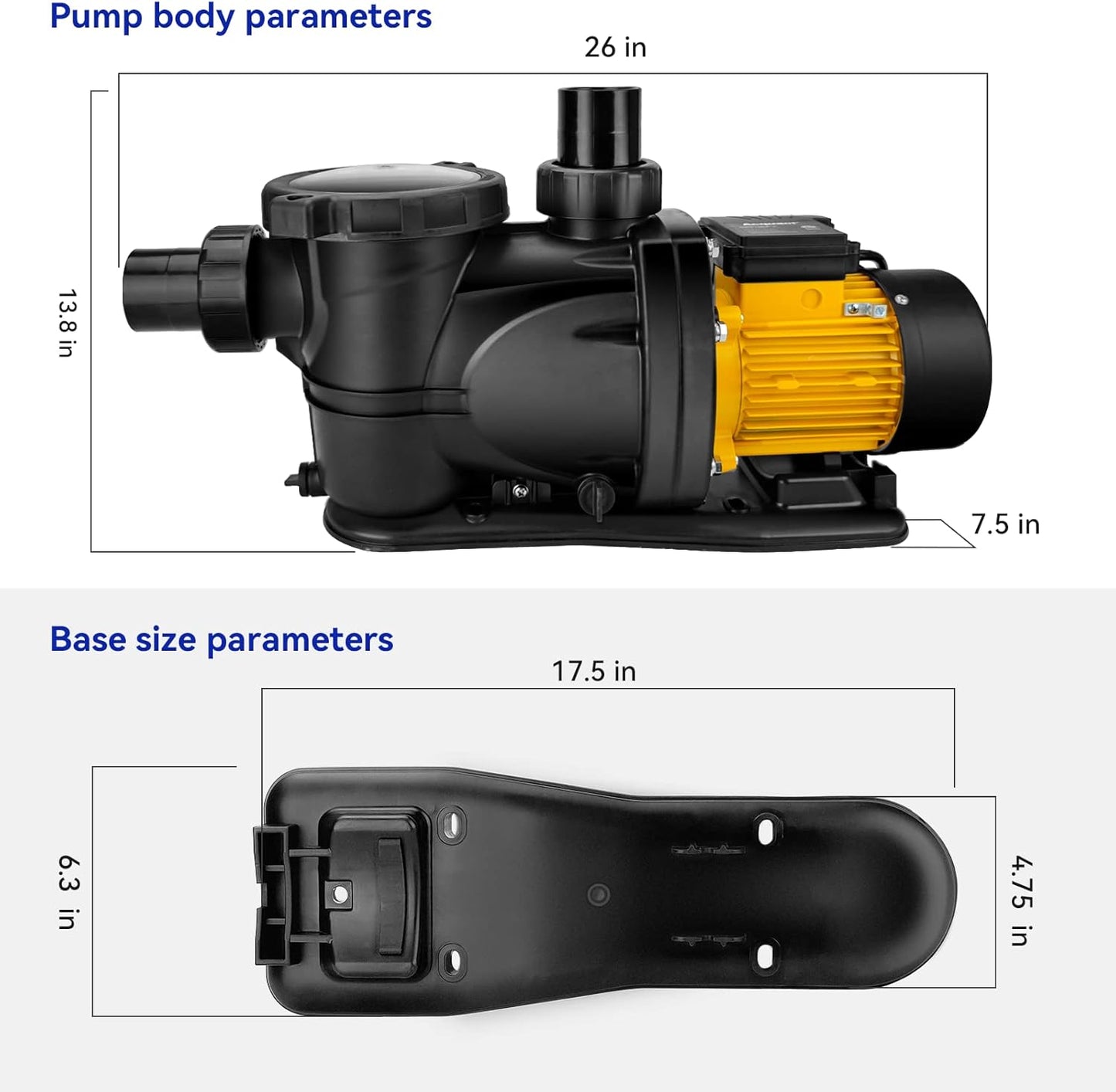 Acquaer 2 HP Pool Pump, 7860 GPH Above Ground Inground Swimming Pool Pump, 220V High Flow Single Speed Self Priming Pool Pump with Strainer Basket