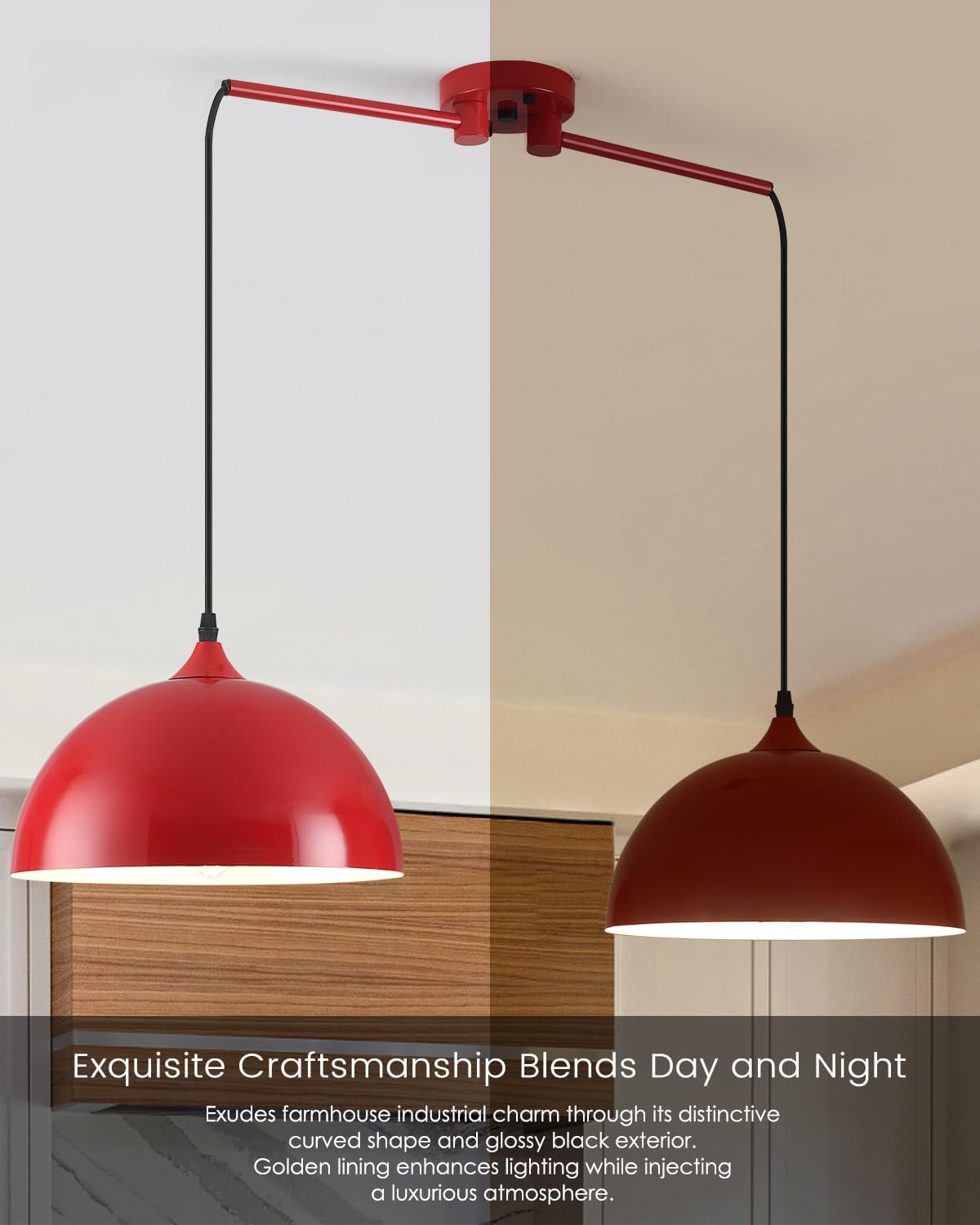 Pendant Lights Kitchen Island 2-Light, Red Dome Pendant Light