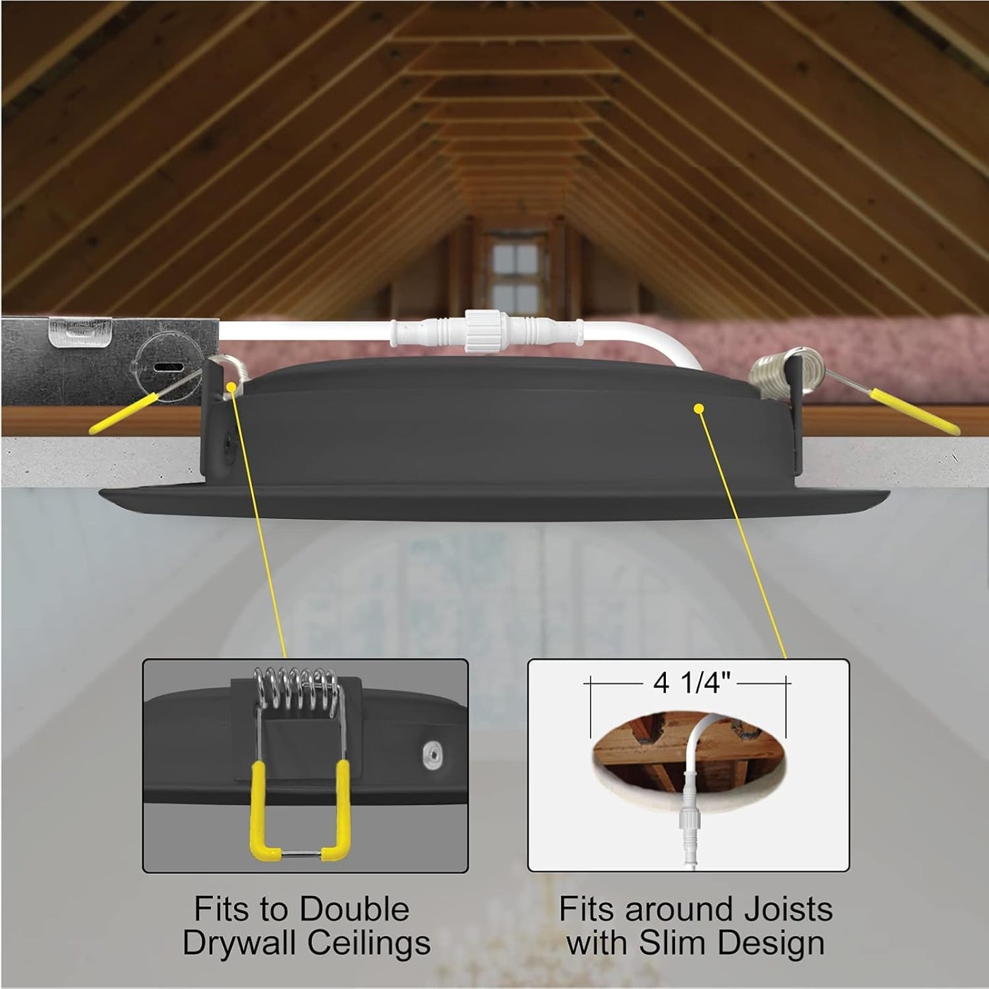 NUWATT | 6 Pack | 4 Inch Gimbal Ultra-Thin LED Recessed Light, 2700K/3000K/3500K/4000K/5000K Selectable, 630 Lumen Dimmable, Black Trim Adjustable