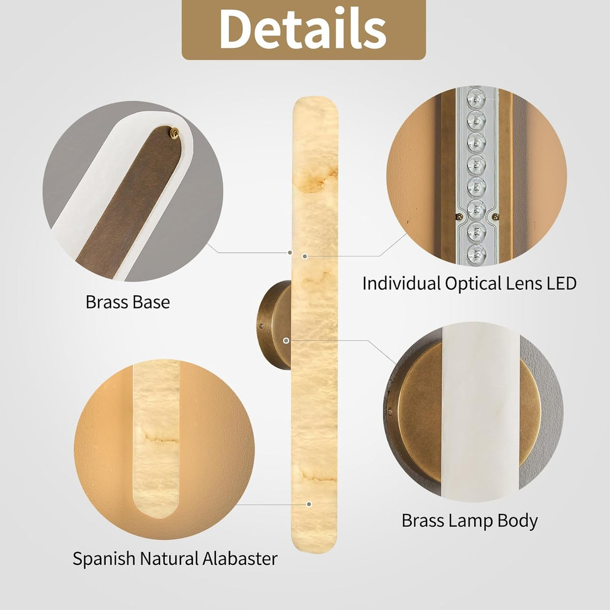Natural Alabaster Brass Wall Sconce, Modern Bronze Marble Sconce
