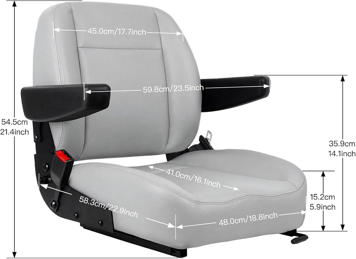 Universal Grey Tractor Seat Comfortable Lawn Mower Seat with Safety Feature Gray