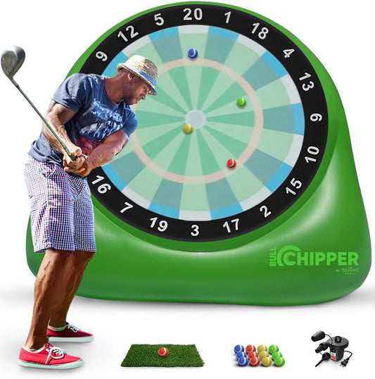 SWOOC Games  Bull Chipper | Giant Golf Darts (Over 6ft Tall) with 10+ Golf Games | Golf Chipping Game with Air Pump Included | Yard Games | Giant