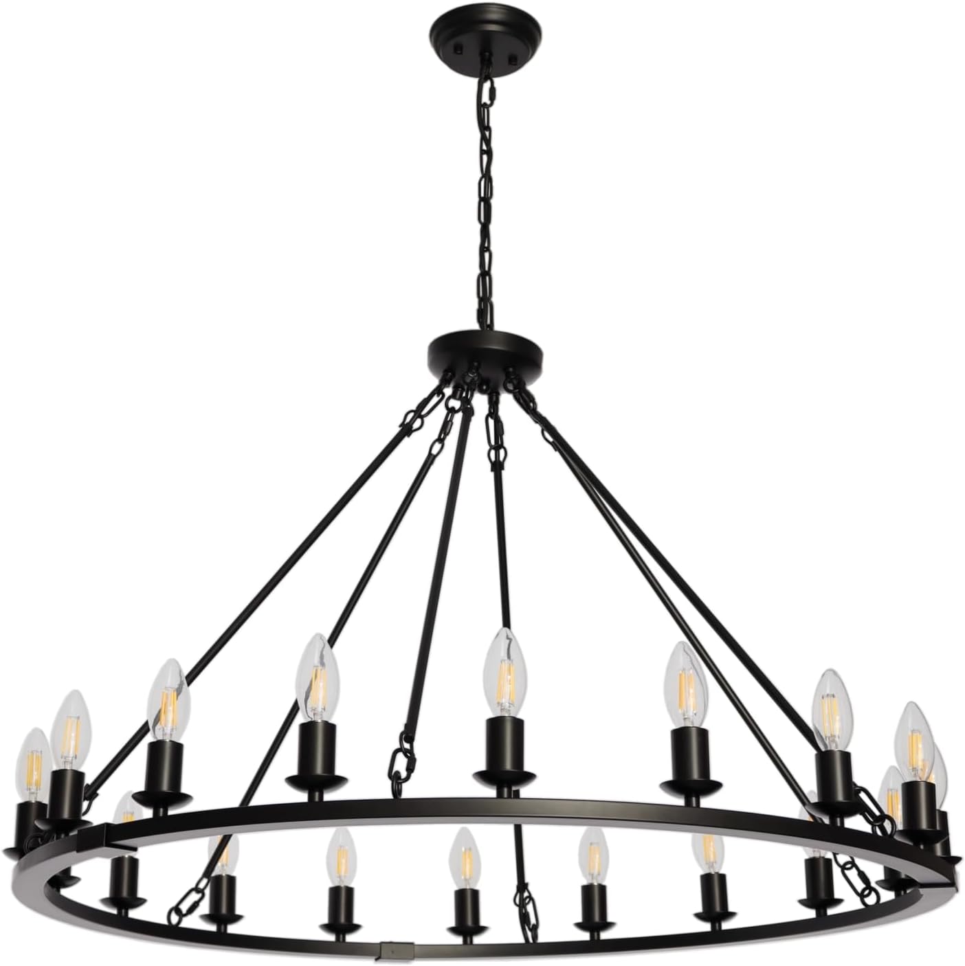 Wagon Wheel Chandelier 36 inch Modern Farmhouse Ceiling Light Fixtures for Dining Room Living Room Hallway Entryway Foyer, 18 Lights, Black