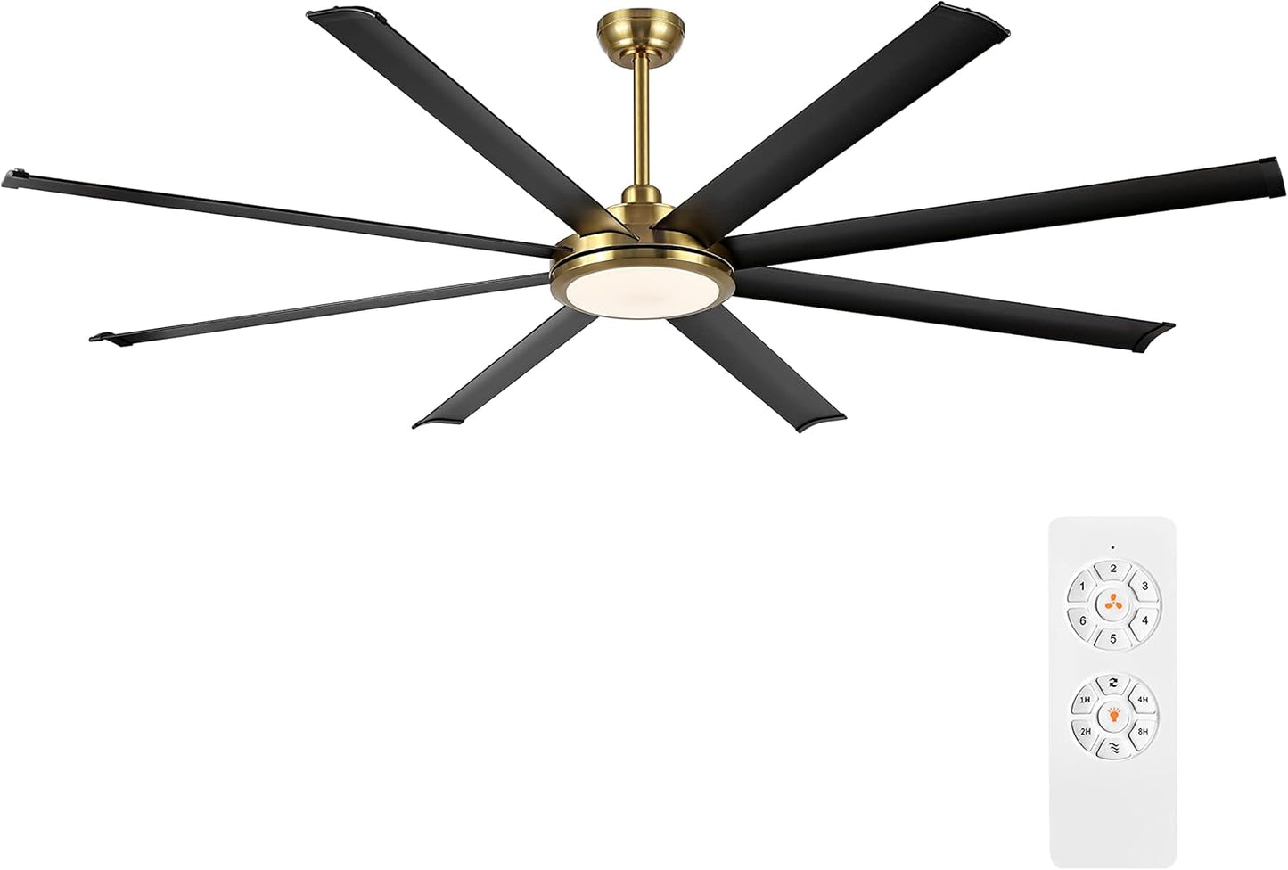 80' Ceiling Fan with Lights and Remote, Brass and Black Ceiling Fan with 3 Downrod, 8 Aluminum Blades, 6-Speed Reversible DC Motor, Industrial Larg