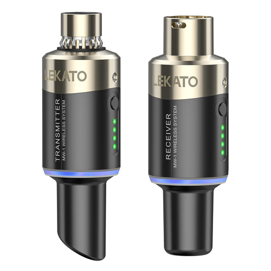 LEKATO 5.8GHz Wireless XLR Microphone Transmitter Receiver Plug-on MW-1 | No Interference, 5ms Low Latency,5H+ Working Life,4 Channels, Dynamic/Condenser Mic(Phantom-Powered),for Live Stage, Churchs