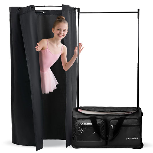 Fanwoli 23" Dance Bag with Rack and Dressing Room | Ultra-Light Collection | 360 Privacy Curtain | Ideal Competition Duffle Bag for Dancer Cheerleader Little Princess (Including Curtain) Black 23-Inch