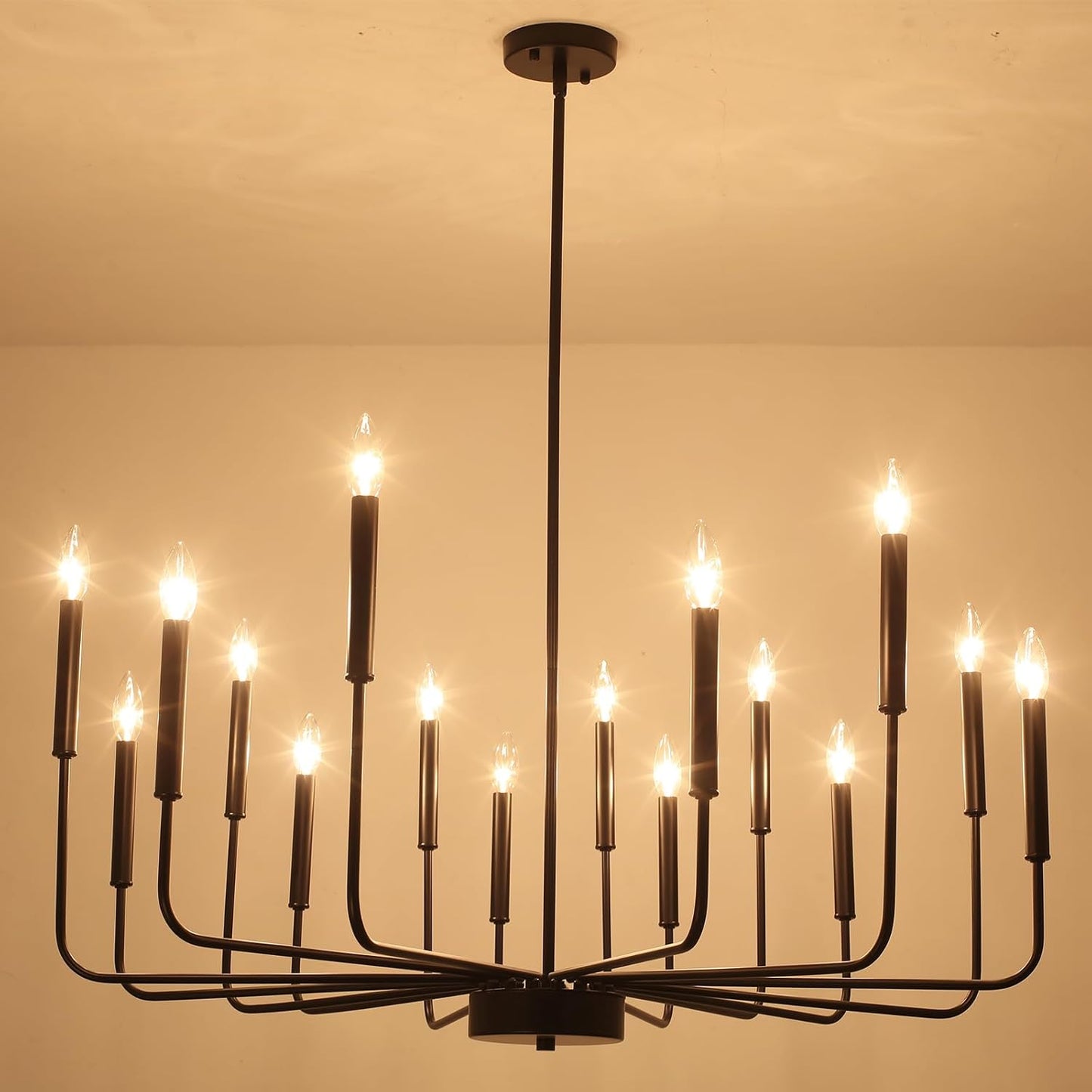 Generies Black Farmhouse Chandeliers, 16-Light Modern Dining Room Chandelier Light Fixture Classic Candle Hanging Industrial Metal Extra Large