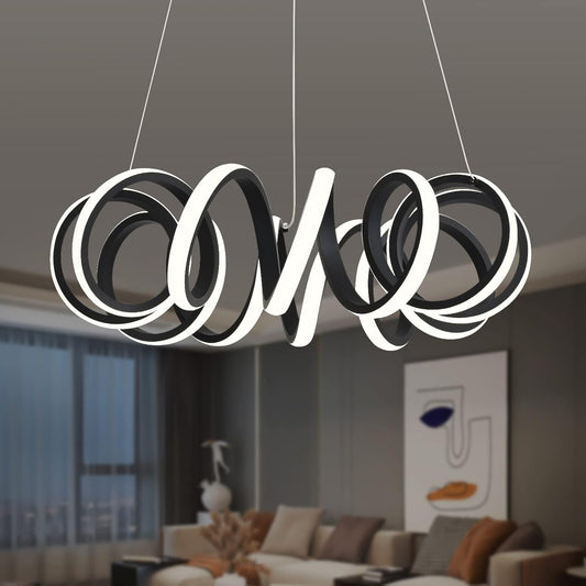 Peblto Modern LED Chandelier, Black Spiral Spring Shape Dining Room Light Fixture, 4000K Adjustable Hanging Pendant Light Fixture for Living Room,