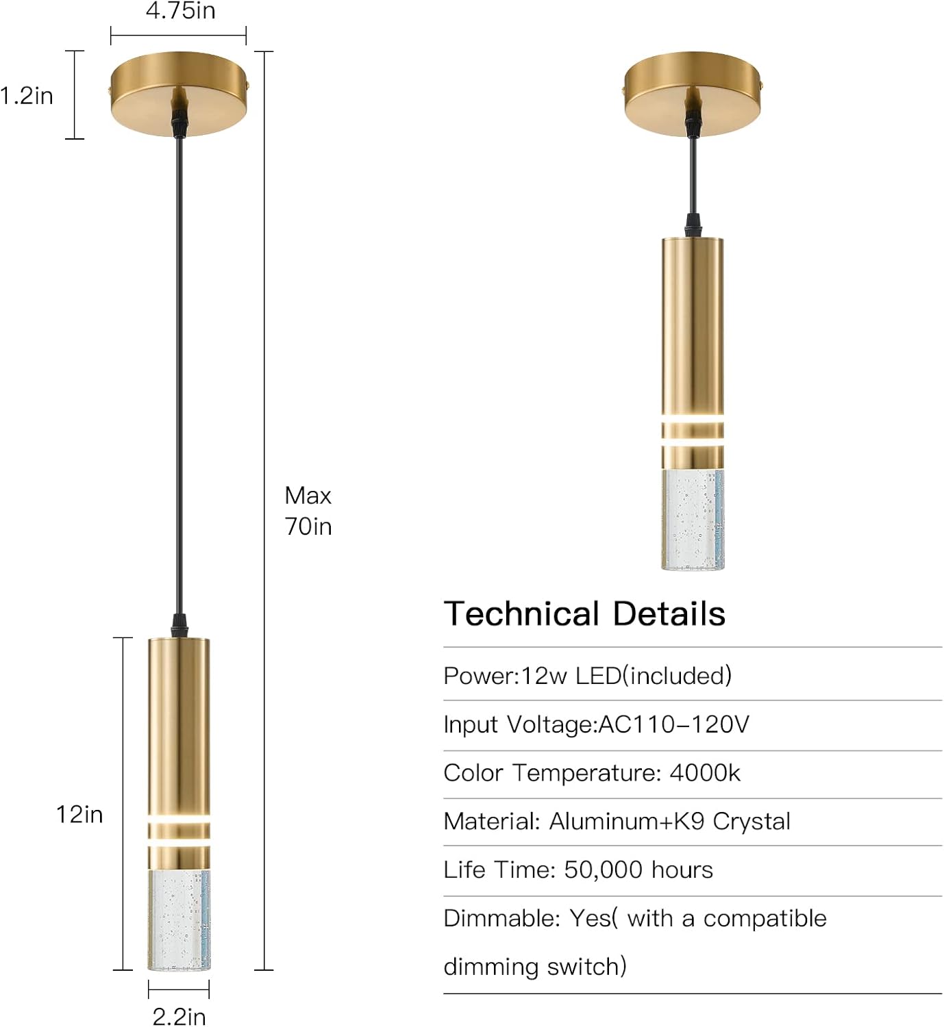 AGEJYYY Modern Pendant Light Trio Dimmable LED Kitchen Light Fixture, Brushed Electroplate Craft Gold Hanging Pendant Lamp, Island Lighting