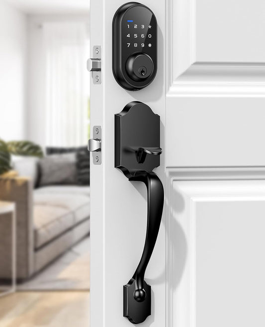 Keyless Entry Door Lock with Handle, Calzibeno Front Door Lock with Keypad, Electronic Touchscreen Keypad Deadbolt Lock, Featuring Auto Lock,