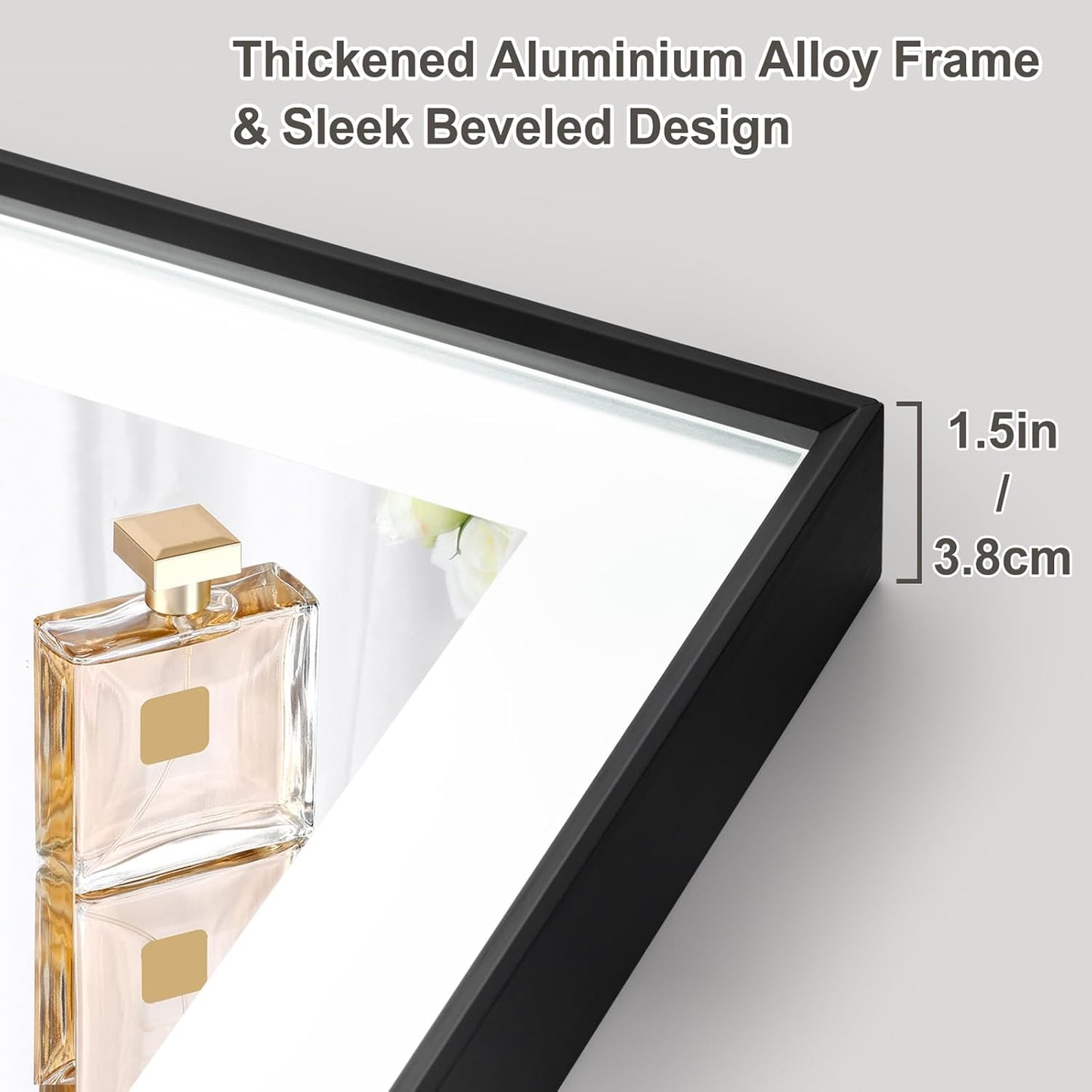 Black Framed Bathroom Mirror with Light, Aluminum, Beveled Vanity Mirror, Front Light, 3 Colors, Dimmable, Anti-Fog, Shatter-Proof Tempered Glass, E