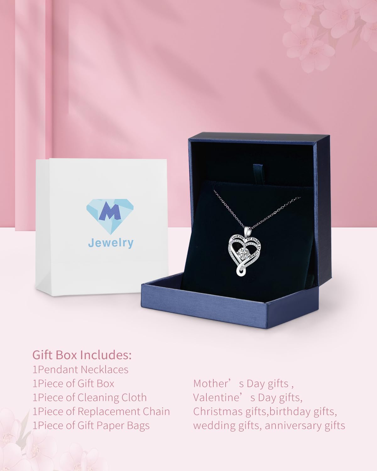 Infinity Heart Necklace for Women April Diamond Jewelry Birthday Anniversary Ideas for Wife Gilfriend I Love You Gifts for Her Mom