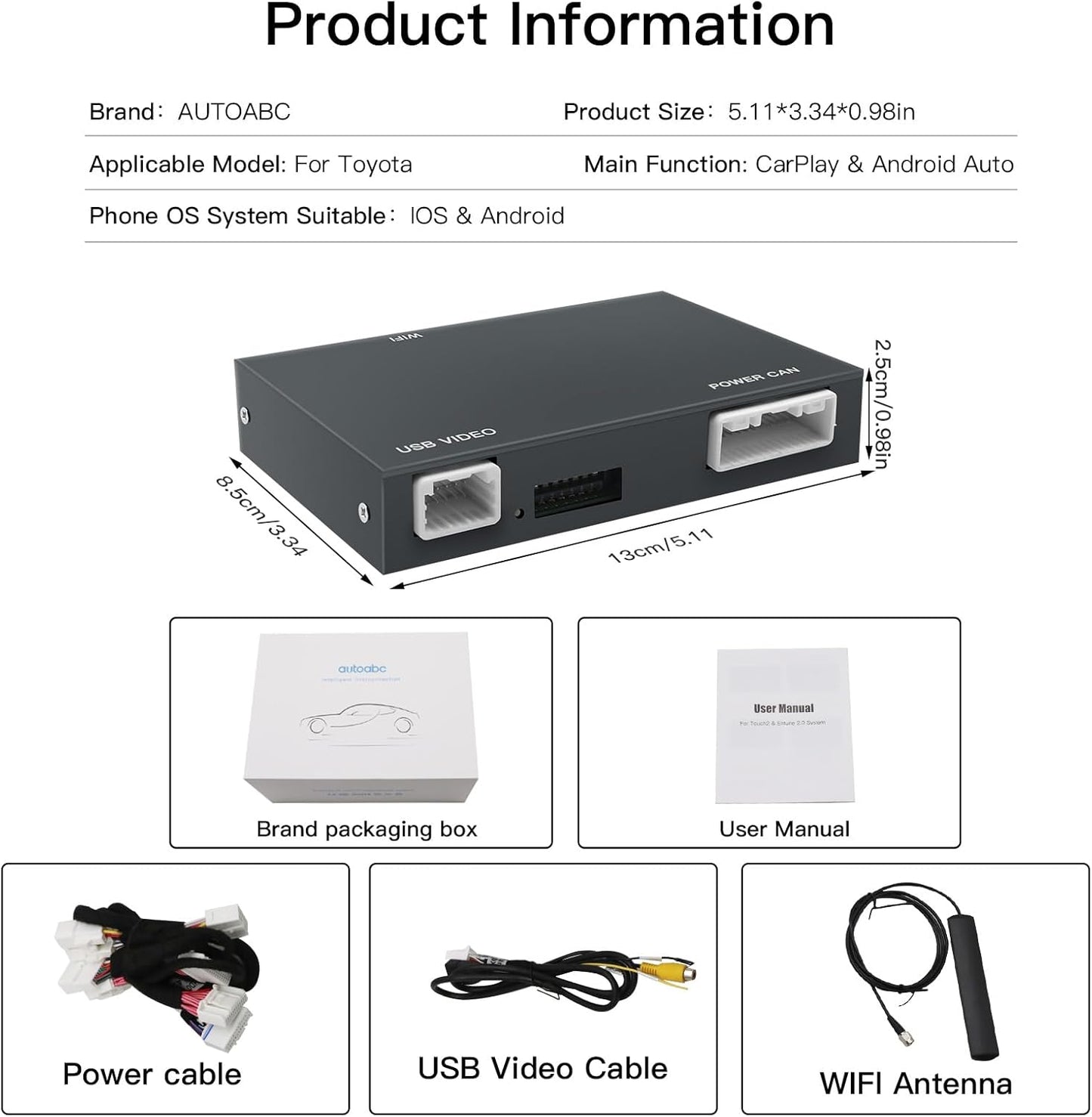 Wireless Carplay/Android Auto for Toyota Entune2.0 & Touch2 2014-2019 Retrofit Kit 2026 New Version Decoder Fits for Corolla/RAV4/Highlander/Tacoma/Tundra/Camry/Avalon/Prius/CH-R/Sienna/Camry