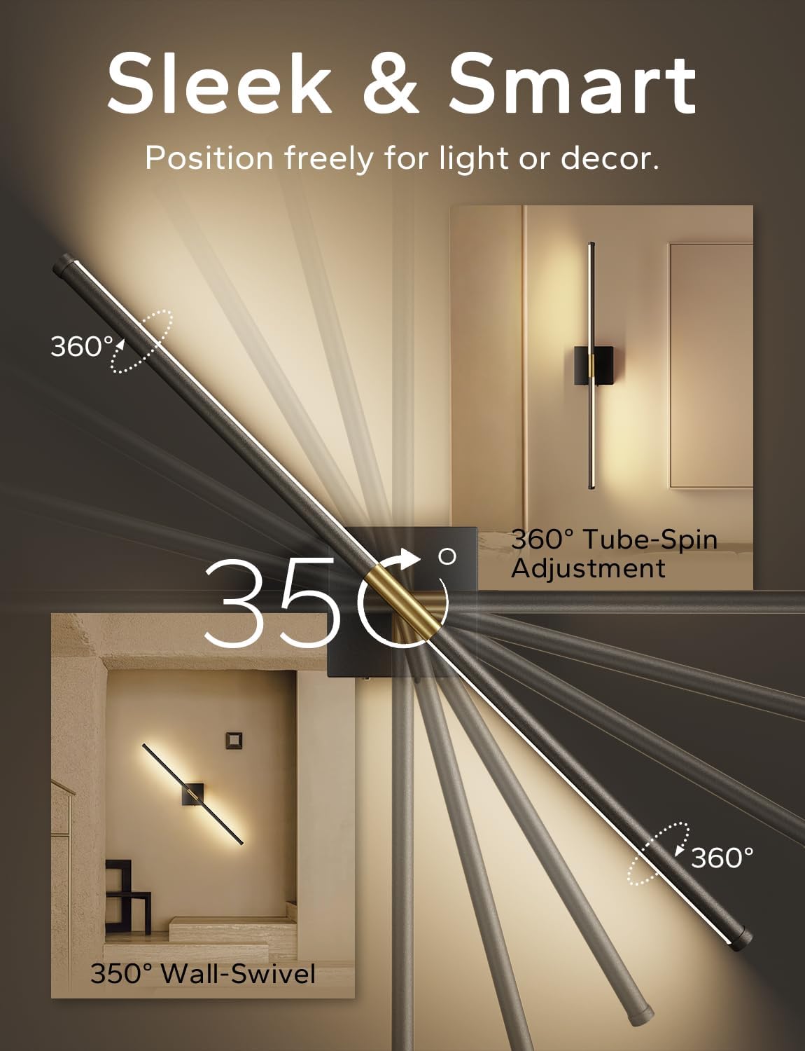 KARTOOSH 9000mAh Battery Operated Wall Sconces Set of 2, Black Gold | 28.7in Peel and Stick Sconces, Wireless, 3 CCT, Dimmable Wall Lights with Remote for Bedroom Living Room Hallway Black and Gold 28.7 inch