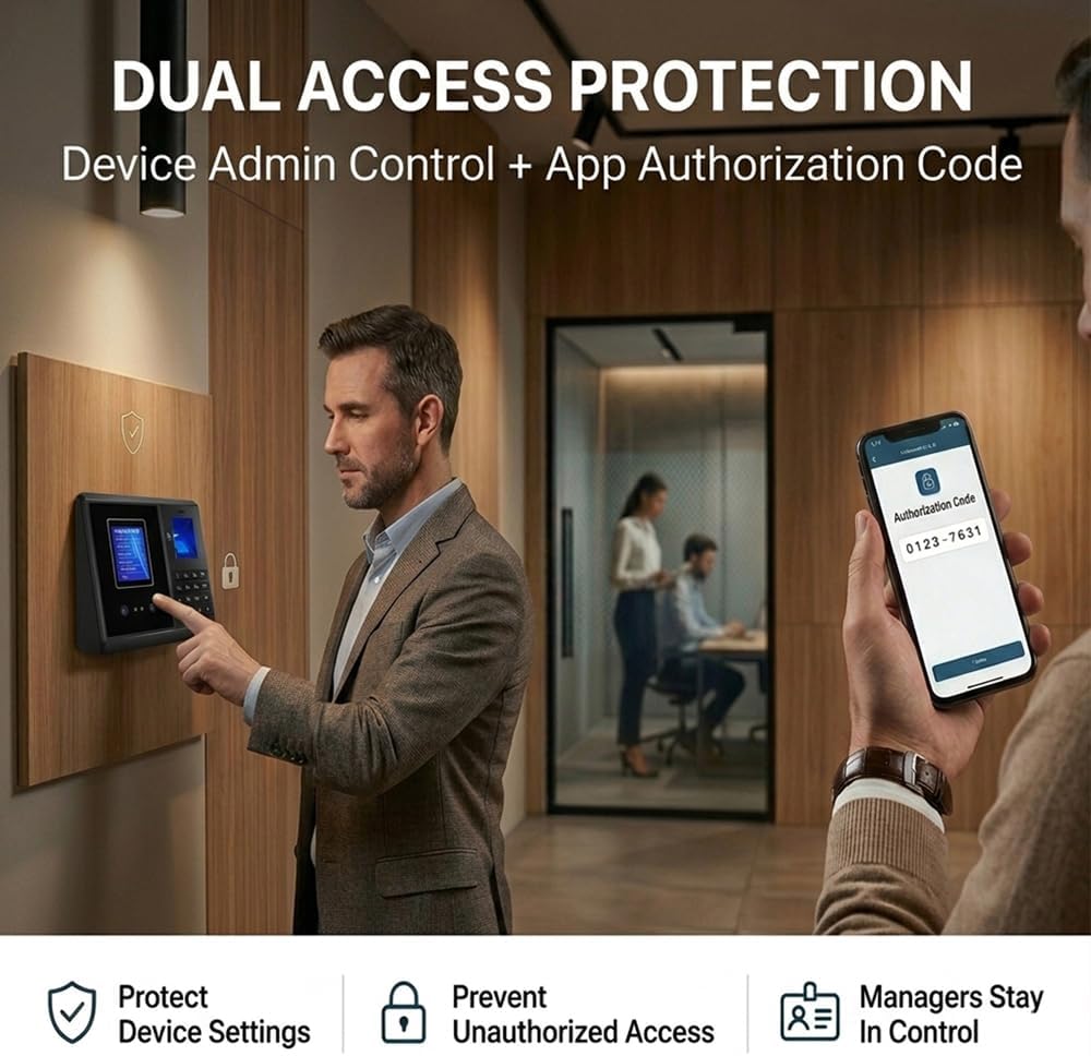 App Control, 5s Fast Connection, Fix Records, Custom Overtime, Lunch & Break Rules, 4 Payroll Reports, No Monthly Fee, 10 IC Cards Included, Fingerprint & Face Time Clock for Small Business