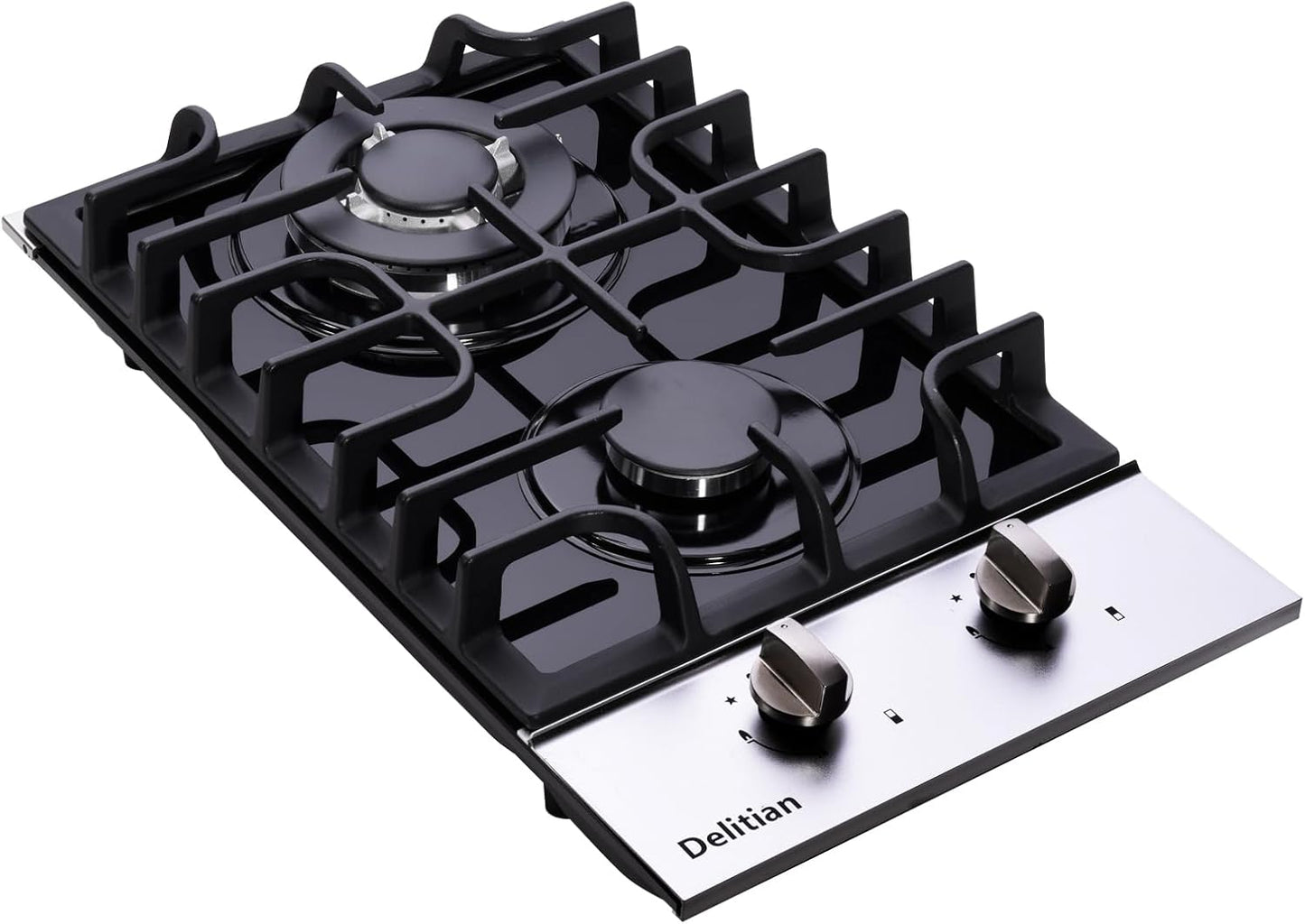 12 Inch Gas Cooktop, Built-in Tempered Glass 2 Burners Gas Stovetop LPG/NG Convertible Gas Stove Dual Fuel Gas Hob for RVs, Apartments, Outdoor