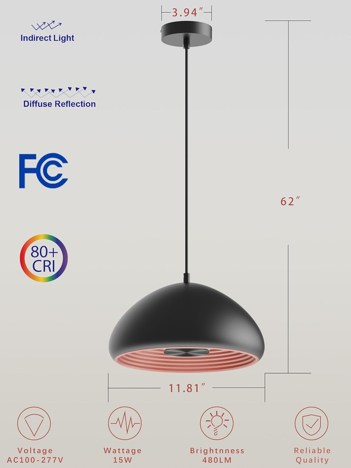 AKIHE 12.6 Inch Pendant Lights Kitchen Island, Led Hanging Lamp Ceiling Mount,120V,15W,2000K,CRI80,FCC, Pendant Light Fixtur