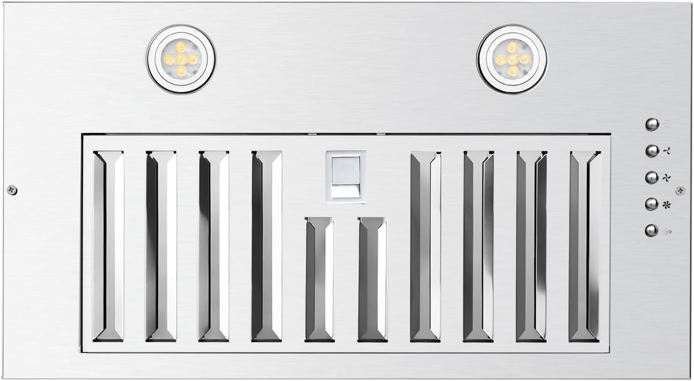 Range Hood Insert 20 Inch Stainless Steel 600 CFM Built-in Mount Kitchen Hood with Metal Housing Motor Baffle Filter, Ducted/Ductless Convertible