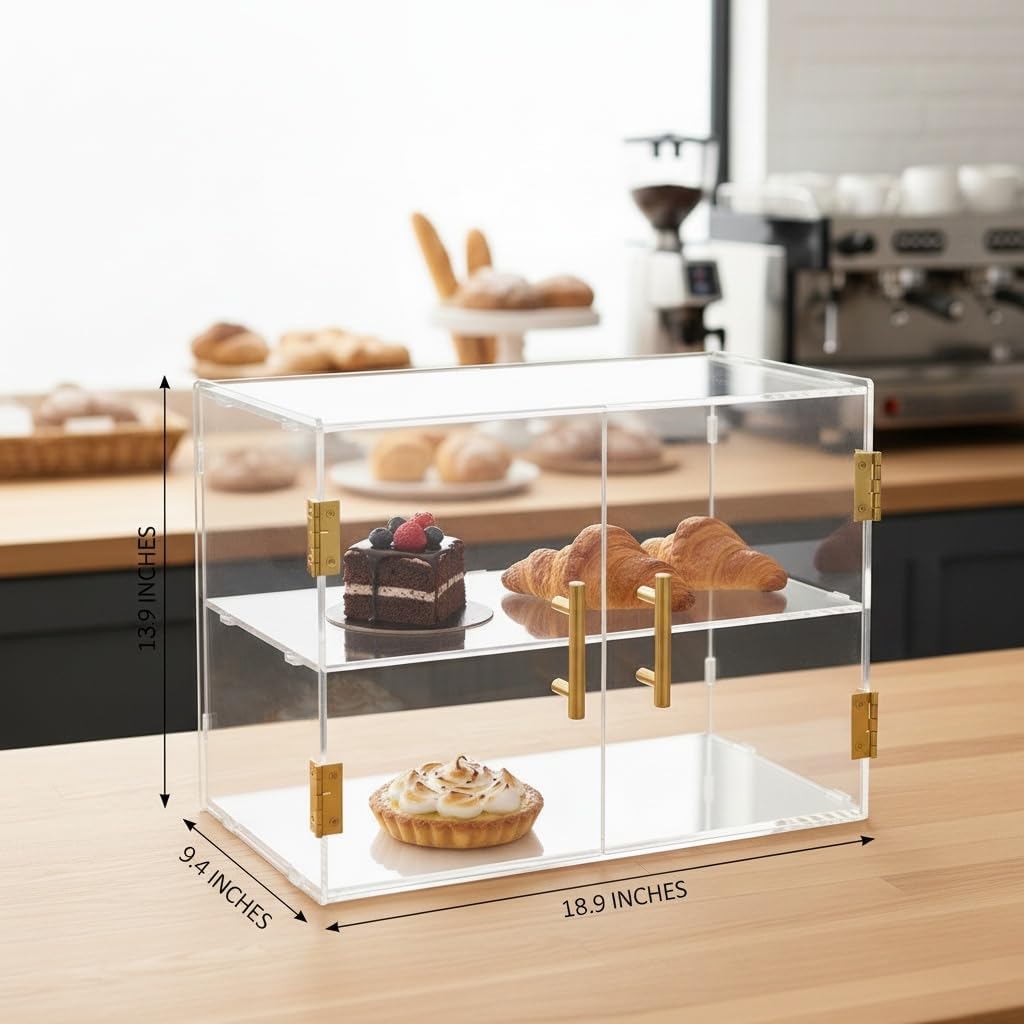 2 Tier Clear Acrylic Counter Top Bakery Display Case 5mm high Impact PETG Panels Bread Case 19.5"X15"X10.2" Party Cake Cabinet (2 Tiers)