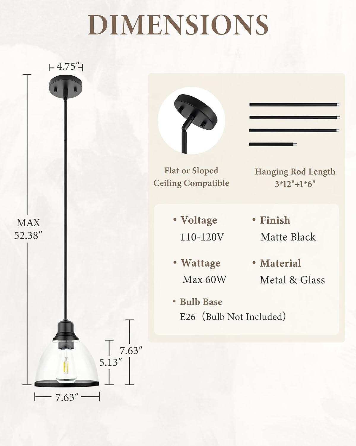2 Pack Pendant Lights Kitchen Island, 8" Black Pendant Light with Clear Glass Shade, Farmhouse Hanging Light Fixture for Kitchen Island, Dining Room, Entryway, Hallway, IN-PL01-BK-2PK Matte Black 2