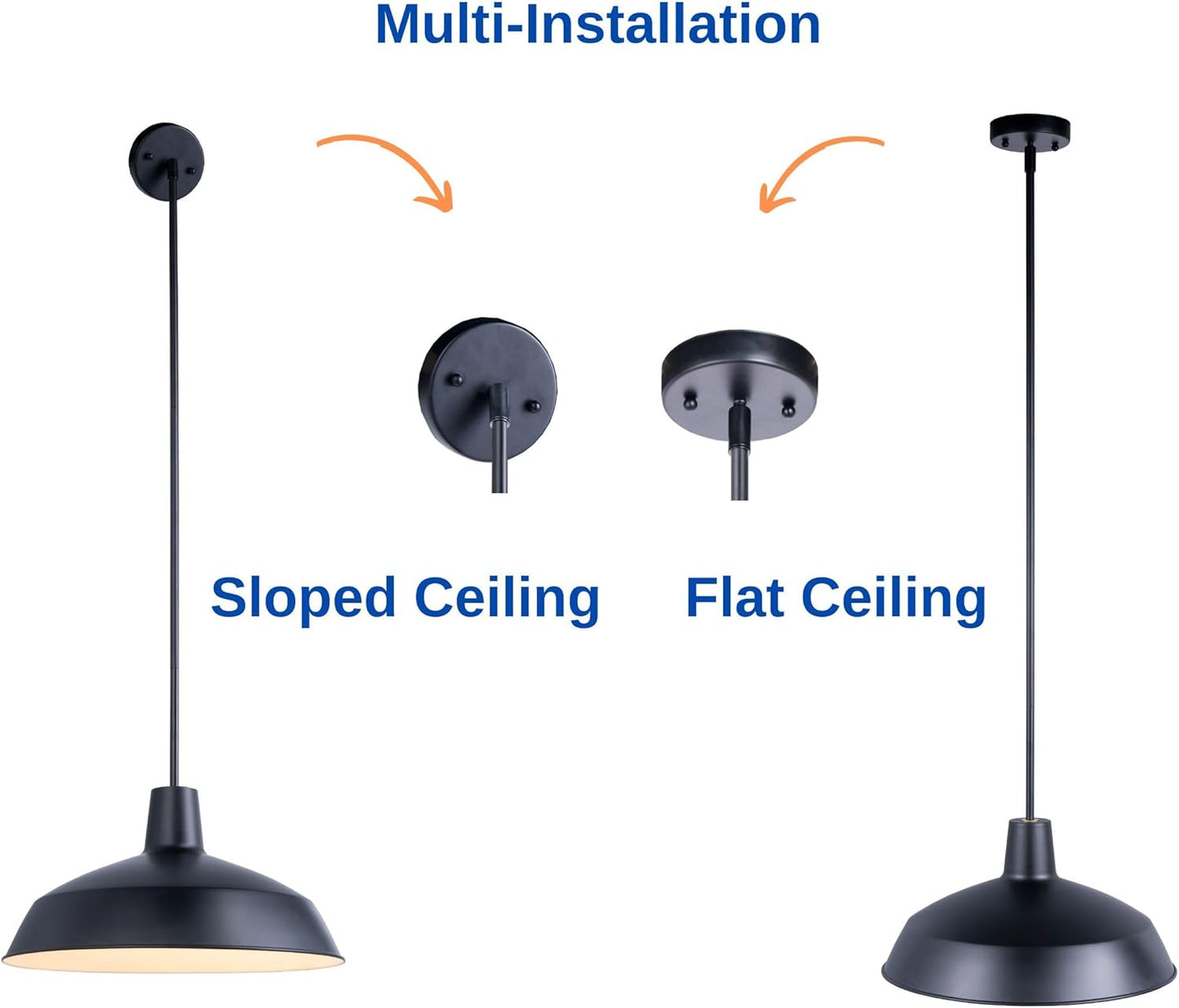 3 Pack Modern Black Kitchen Island Pendant Light 16 inches Metal Shade White inside Finish Gold Accent,Multiple Stems Rods Adjustable Hanging Height Ceiling Lamp E26 for Dining Room Hallway