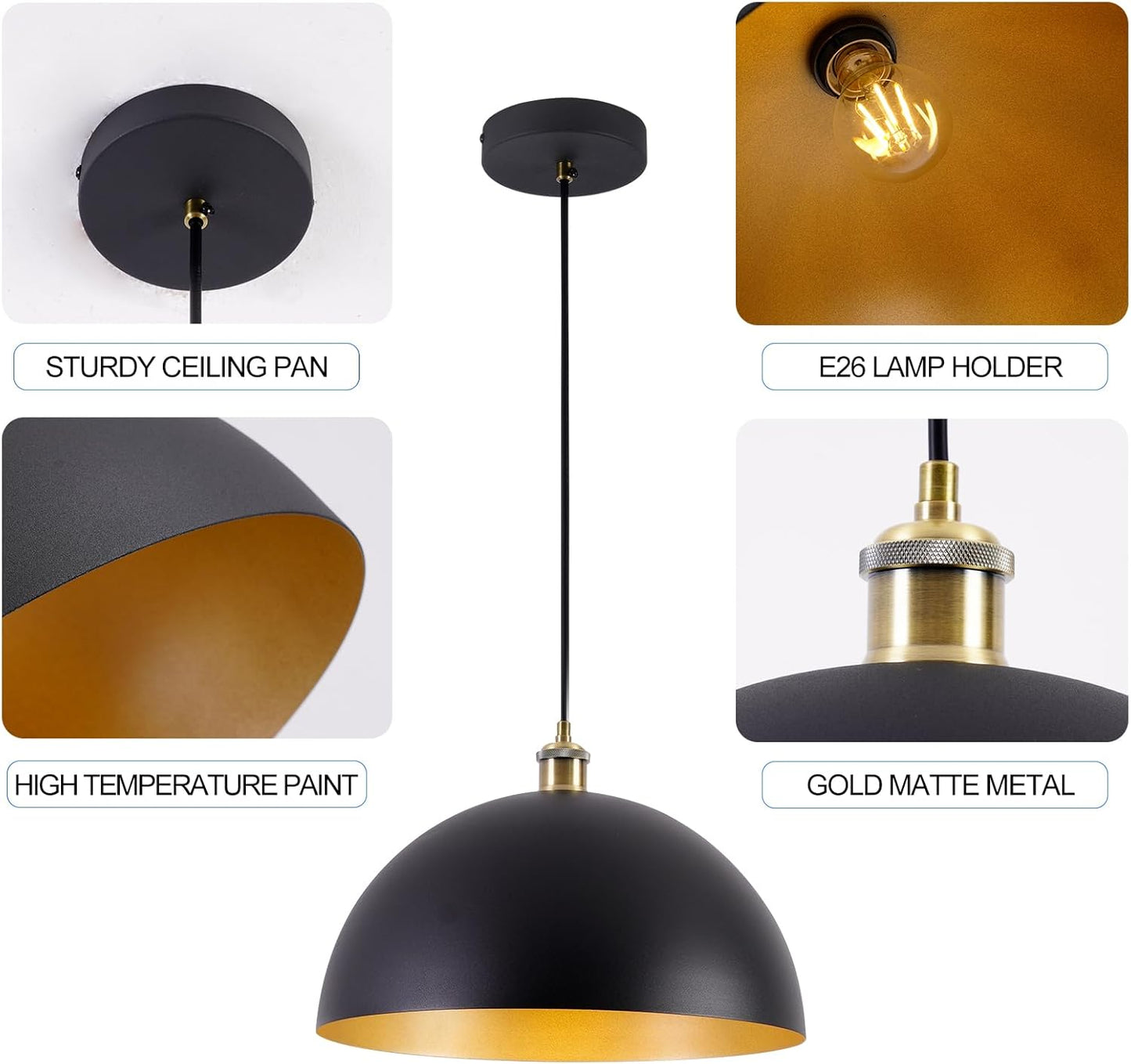 2 Modern Industrial Pendant Light,15.74in Black and Gold Pendant Light, Suitable for Kitchen Island, Bedroom, Dining Room (15.74' Black and Gold 2)