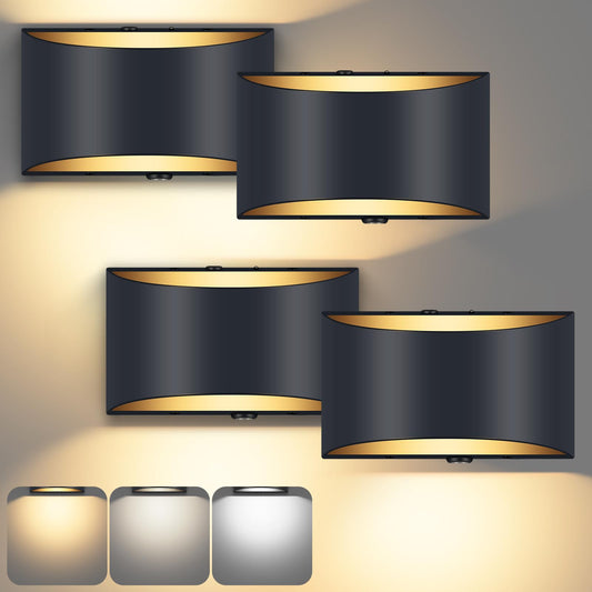 Battery Operated Wall Sconces Set of 4 Wireless Indoor Wall Lights Up and Down Wall Mount Light for Living Room Bedroom Corridor Hallway Conservatory Wall Lamps Brightness Adjustable