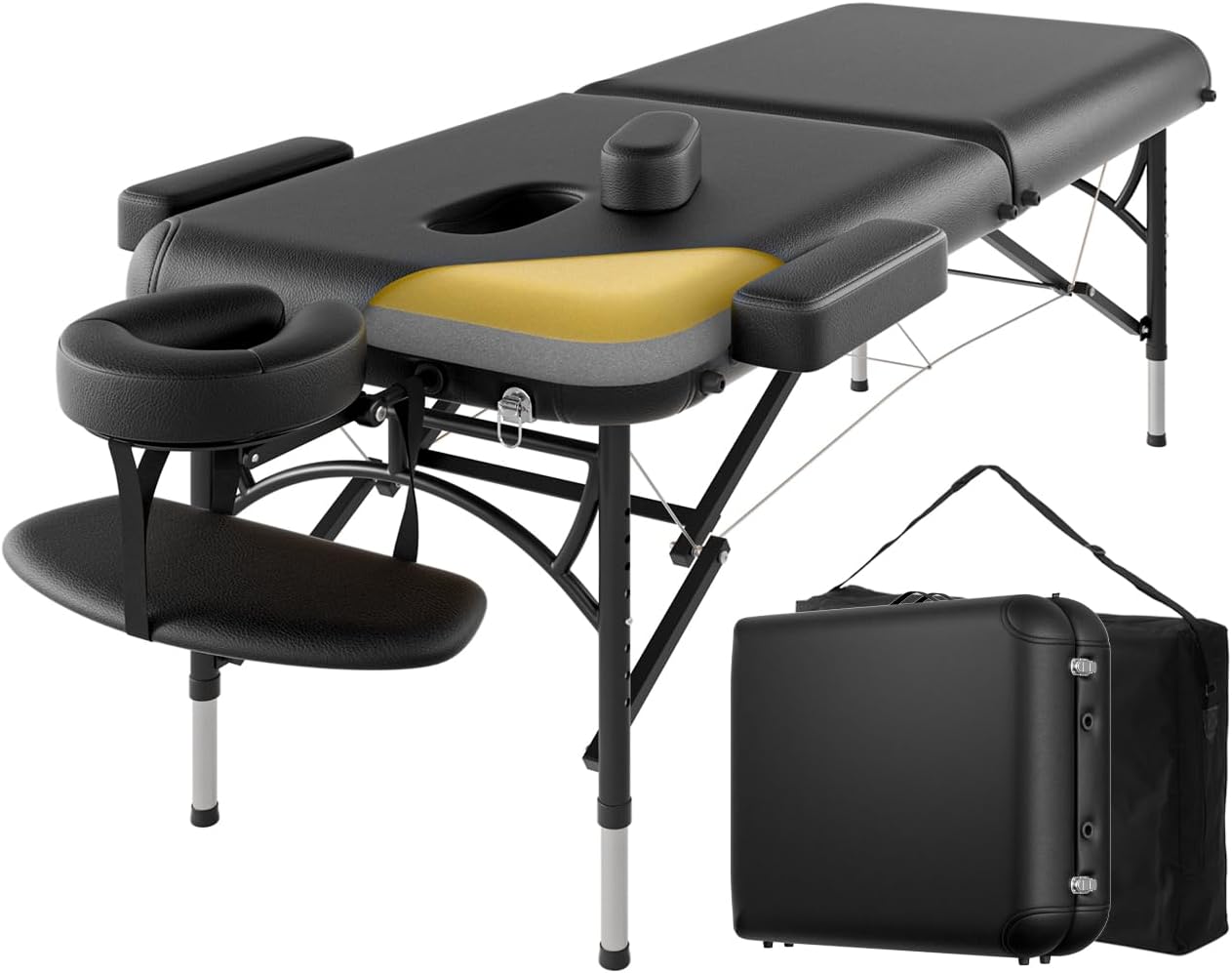 DOVANS Professional Massage Table Portable 2 Fold Premium Memory Foam Aluminium Leg Hold Up to 1100LBS 8 Heights Adj