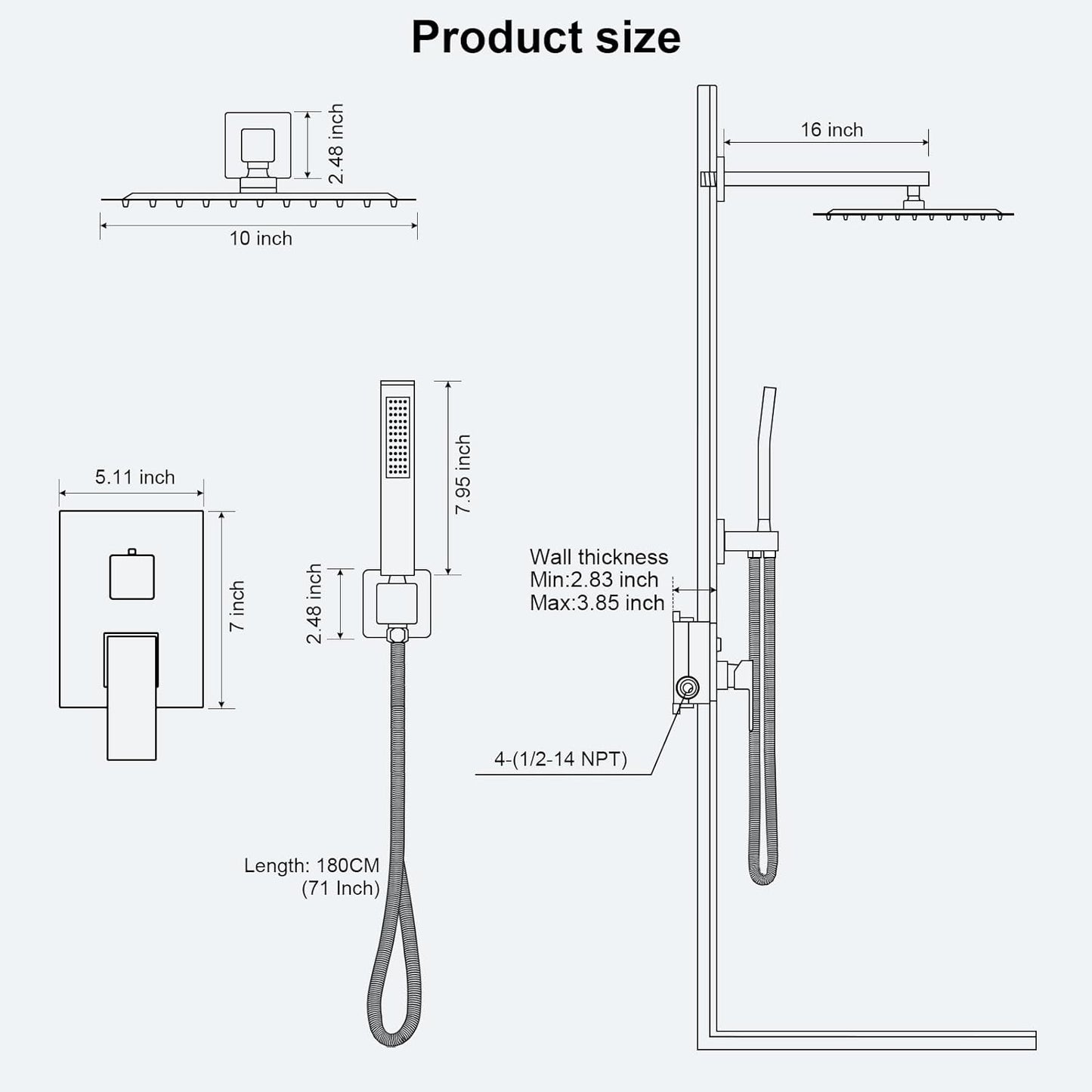 FPXRNG Gold Shower Faucet Set, Rainfall Shower System with Rain Shower Head and Handle Set, Wall Mounted Shower Fixtures, Full Metal Trim Repair Kit