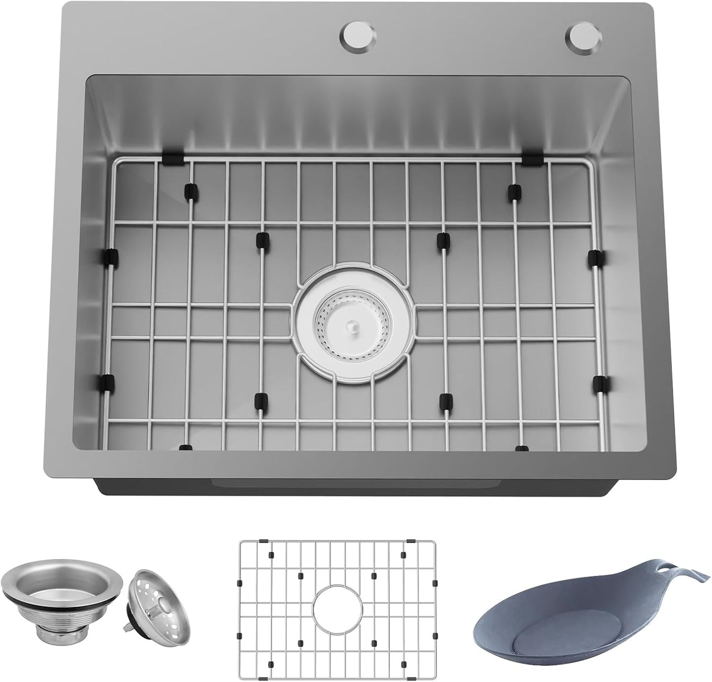 Grey Kitchen Sink, 22'x18' Bar Sink Stainless Steel Drop In Small Kitchen Sink Ideal Choice For Small Spaces Topmount Sink With Bottom Grid,Soap Mat