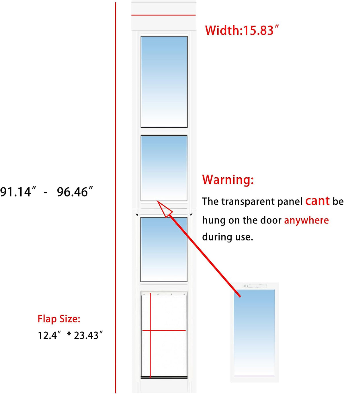XL Dog Door for Sliding Door 91.14"-96.46" Adjustable Height XLarge