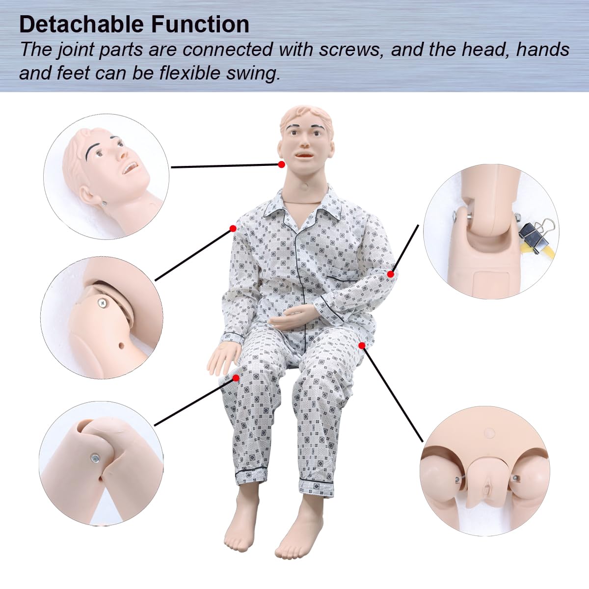 INTBUYING Patient Care Nursing Manikin Female, 5.34Ft Life-Size Trauma Education Teaching Model Multi-Function Demonstration Manikin Model with 2 Muscle Module and Urinary Catheter for Teaching