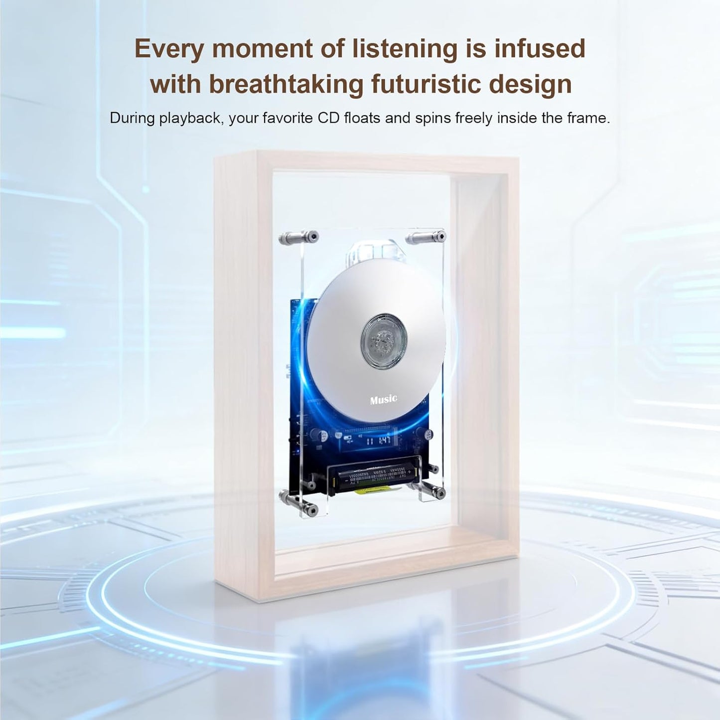 Decorative Wood Grain Frame CD Player, Retro & Fashionable Style with BT Pairing, 4-Hour Battery Wall/Tabletop Dual Use, for Birthday Christmas Housewarming (No CD or Speaker)
