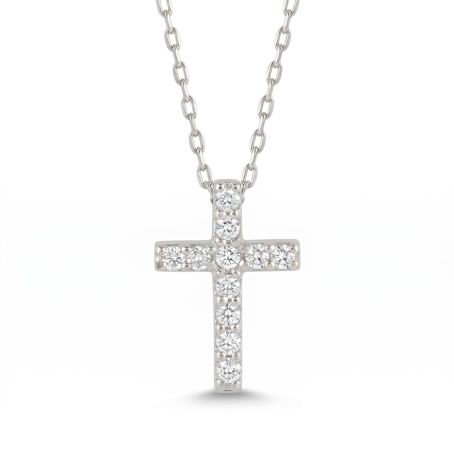 Tiny Diamond Cross Necklace in 14K White Gold 1/2"x1/4" Cross Pendant
