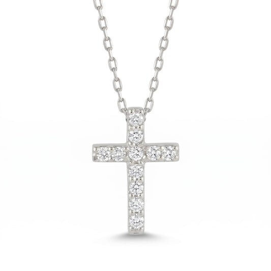Tiny Diamond Cross Necklace in 14K White Gold 1/2"x1/4" Cross Pendant