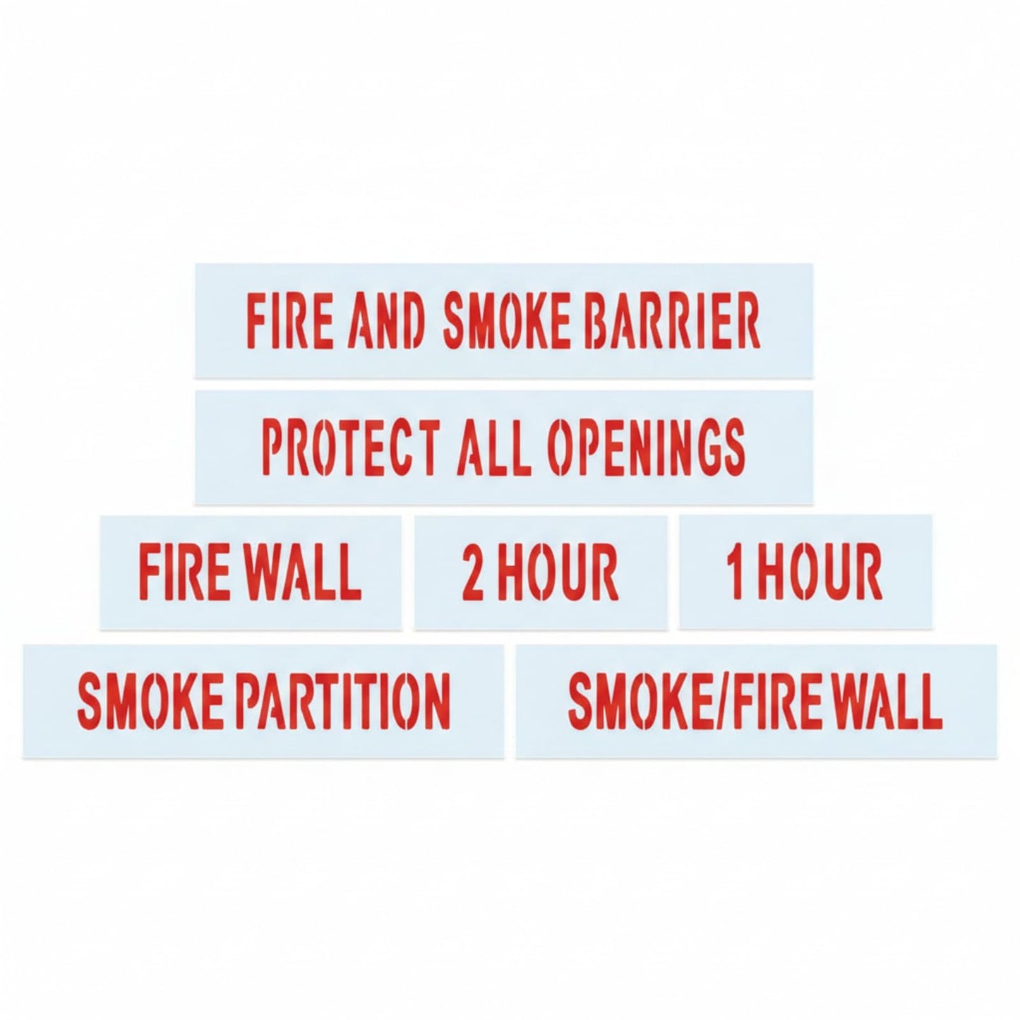 7 Stencil Set Fire Wall Marking Stencils 4 Inch Letters Fire and Smoke Barrier 1 Hour 2 Hour Smoke Partition Smoke/fire Wall Protect All Openings