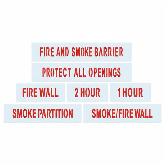 7 Stencil Set Fire Wall Marking Stencils 4 Inch Letters Fire and Smoke Barrier 1 Hour 2 Hour Smoke Partition Smoke/fire Wall Protect All Openings