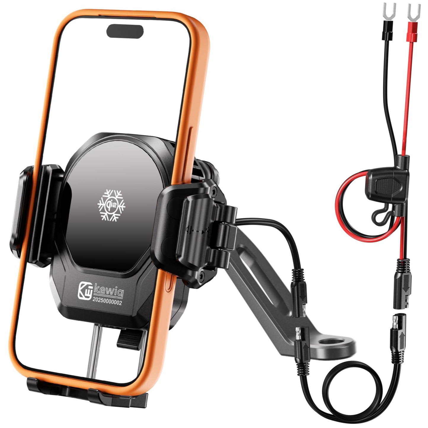 Kewig All Metal Motorcycle Cooling Phone Mount with Wireless & PD Charger | Qi2 15W & USB-C 36W, with Vibration Dampener, 1S Locking Motorcycle Rear-View Mirror Cellphone Holder for 5.4-7.2" Smartphone